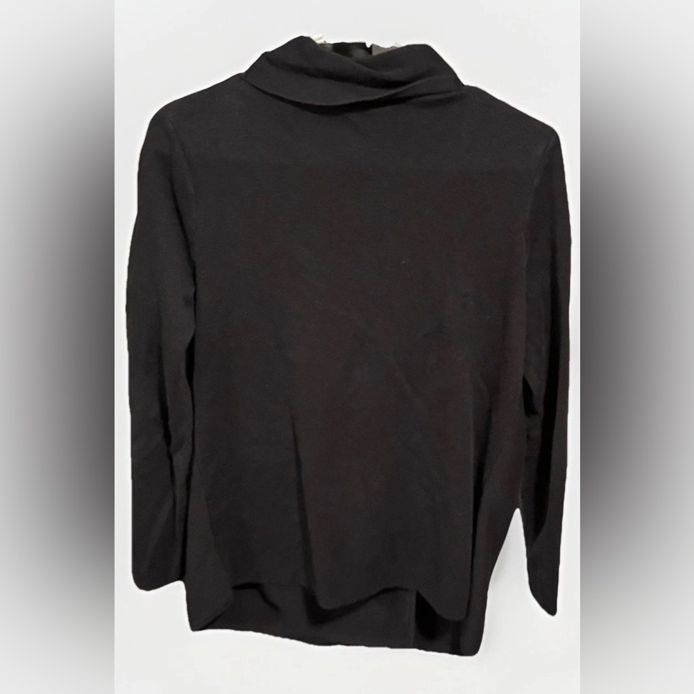 J.McLaughlin Black Fringe Wrap Sweater XS Asymmetrical Button Cowl Neck Top - Picture 5 of 6
